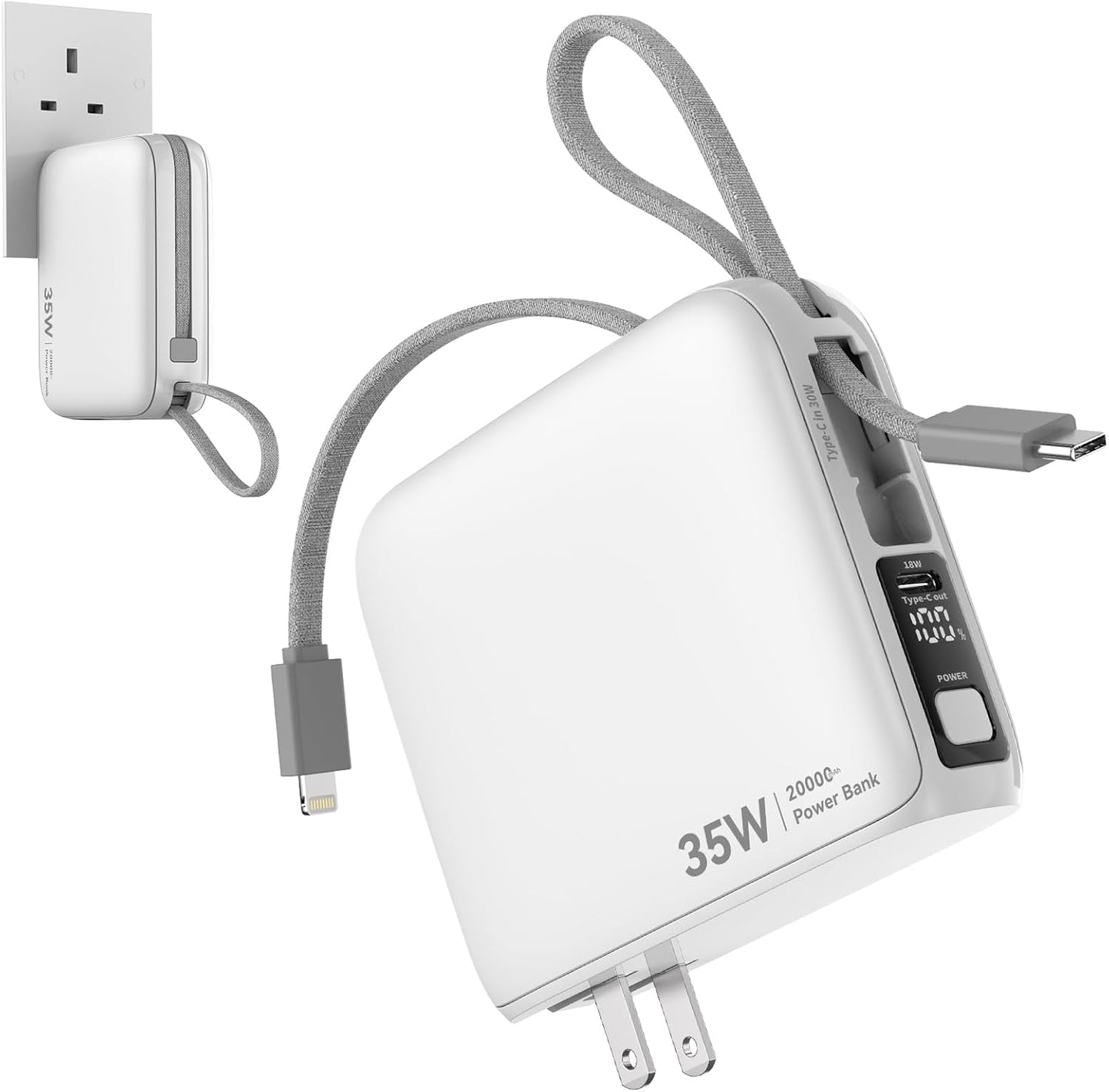 35W Portable Charger with Built-in Cable for Fast Charging