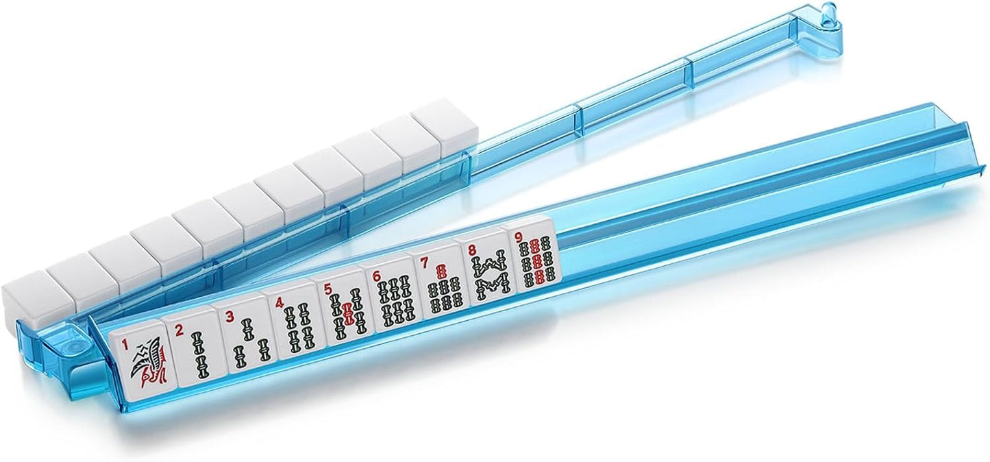 4PCS Blue Acrylic Mahjong Racks with Pushers for Game Nights