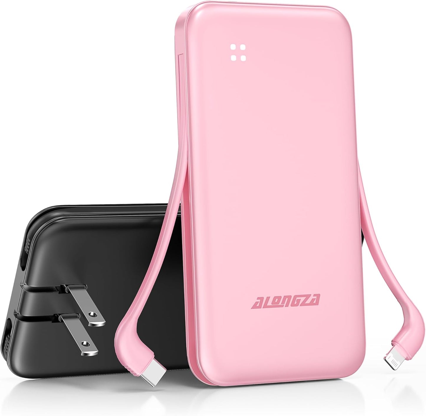 Portable Charger with Built-in Cables and AC Plug for Travel