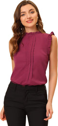 Sleeveless Ruffle Blouse for Women - Vintage Office Tank Top