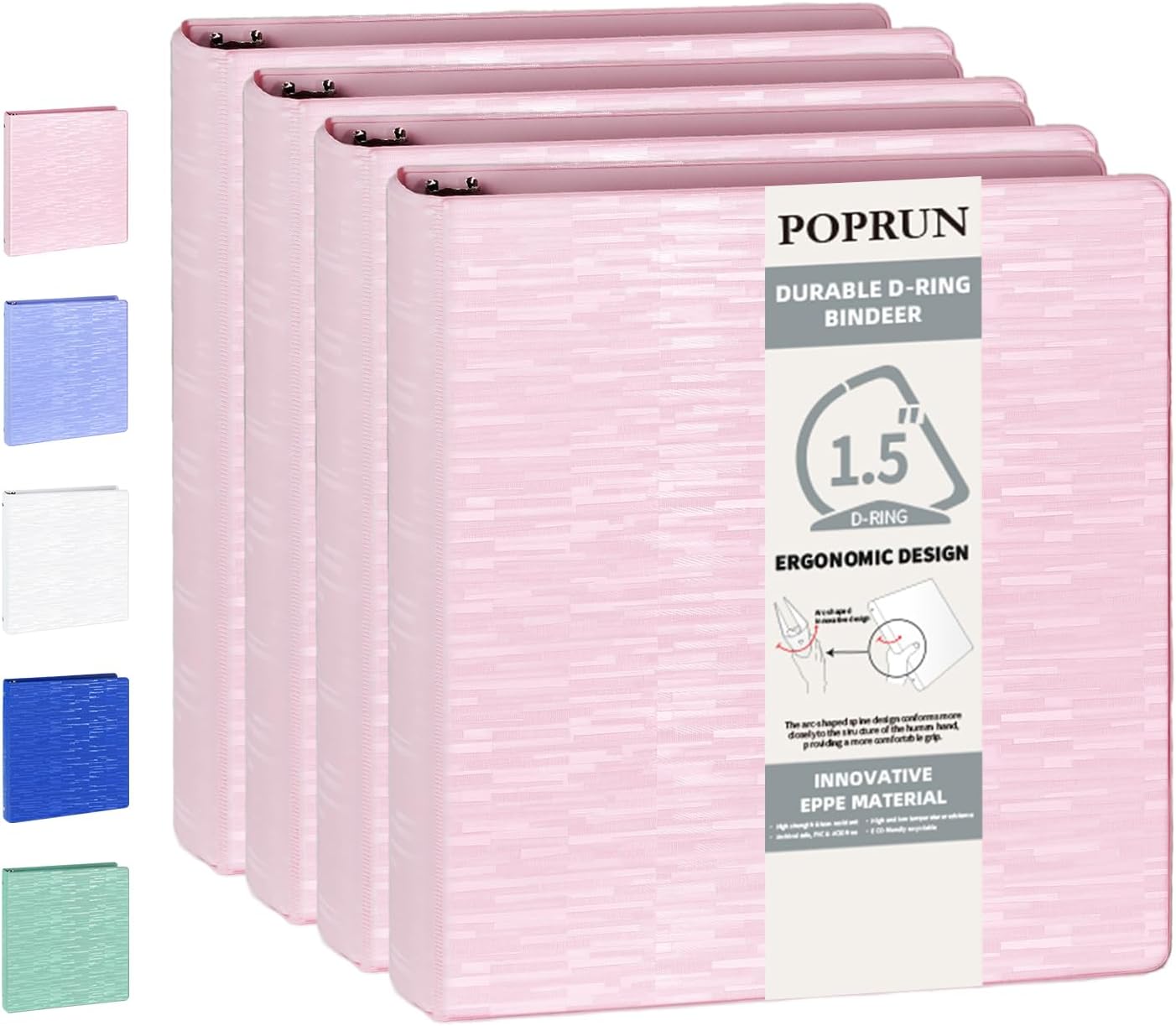 POPRUN 3 D Ring Binder 1.5 Inch - Durable Organizer for School