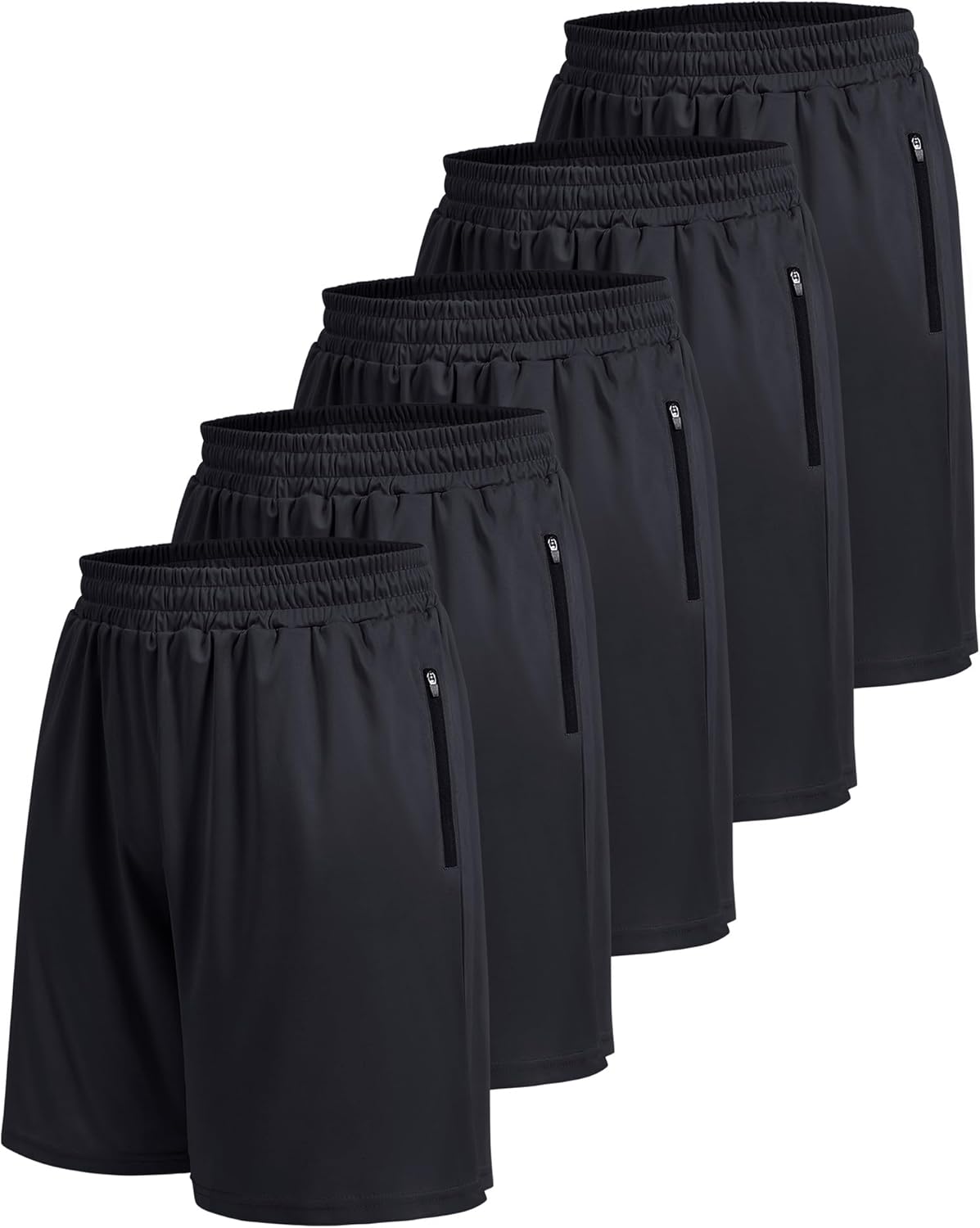 5 Pack Athletic Basketball Mens Shorts with Zipper Pockets