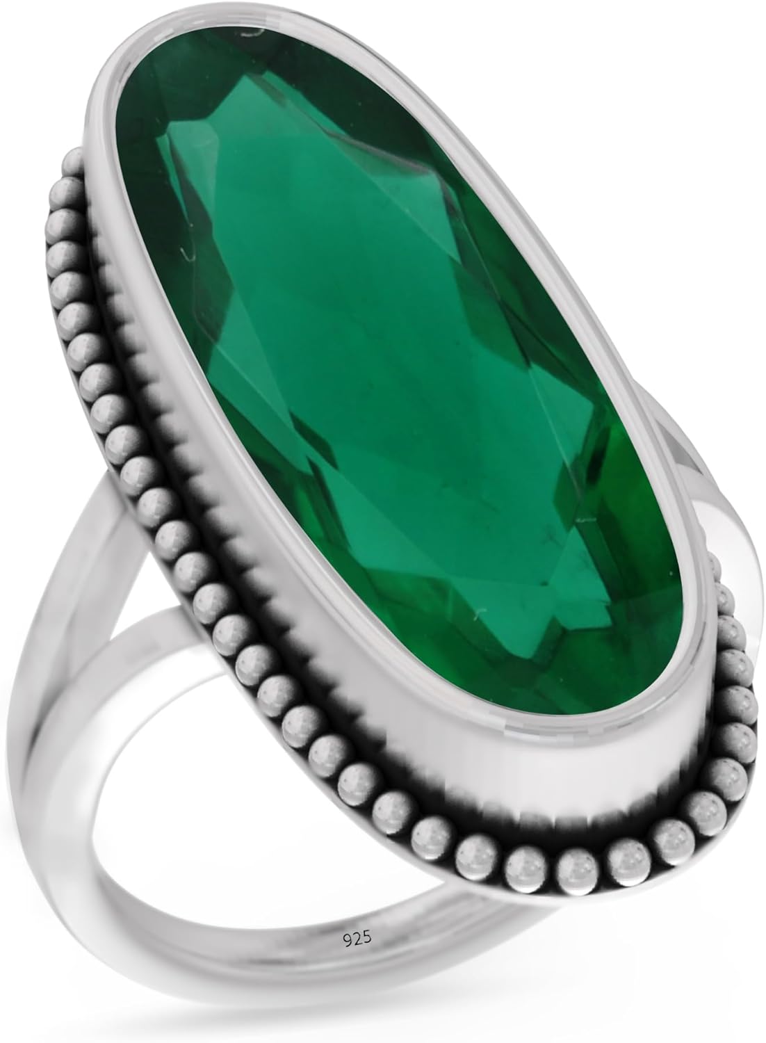 925 Sterling Silver Ring with Emerald Gemstone for Women