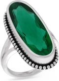 925 Sterling Silver Emerald Ring for Women - Dainty Bezel Set Gemstone