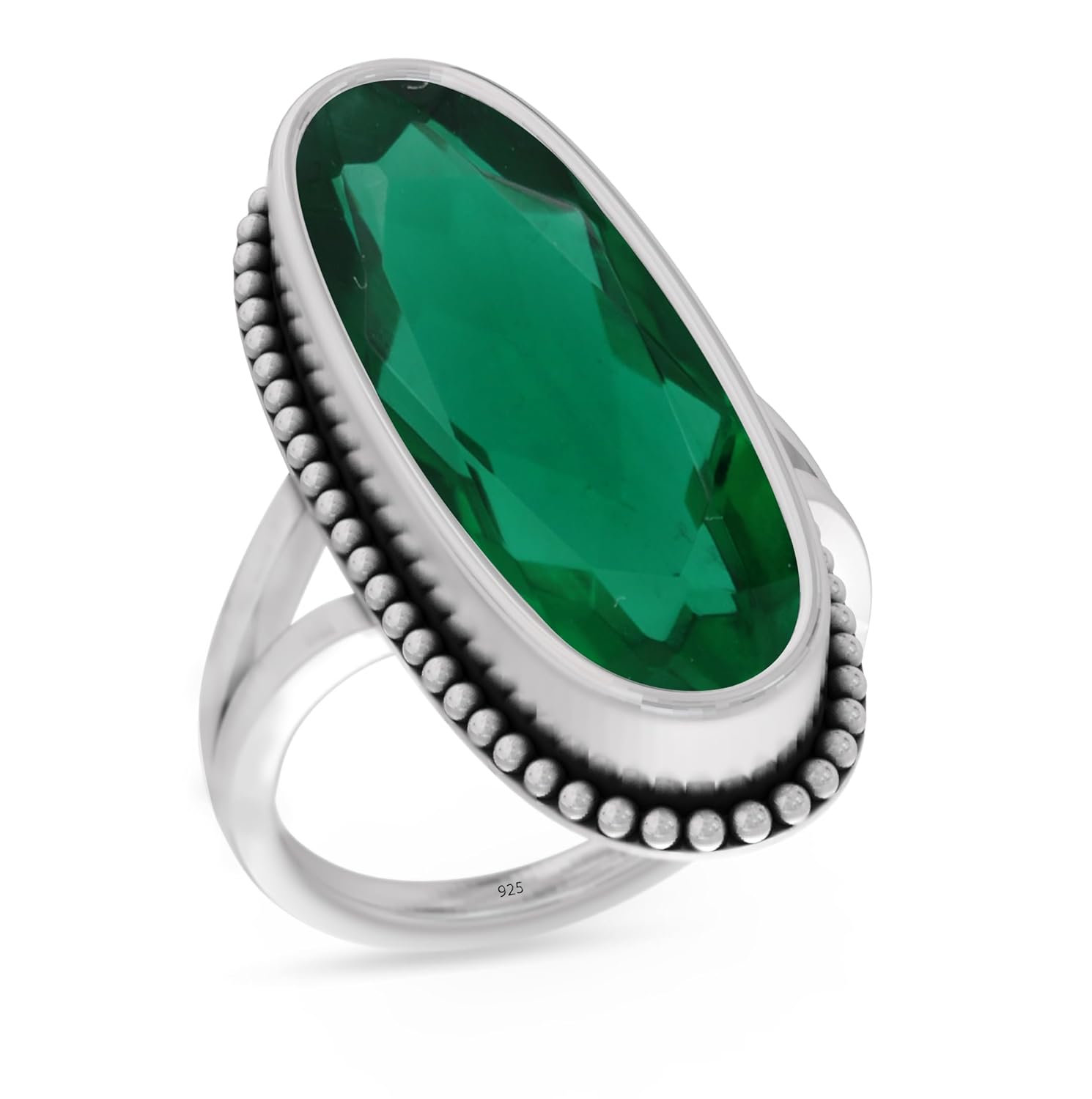 Solid 925 Sterling Silver Emerald Ring for Women - May Birthstone