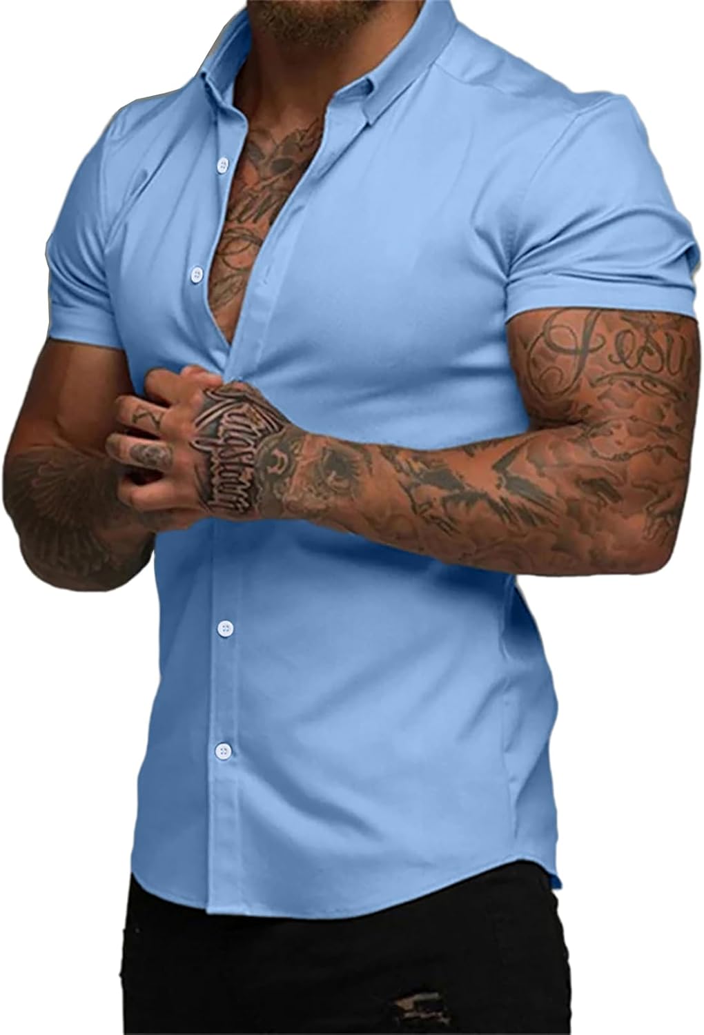 JMIERR Men's Muscle Fit Dress Shirts for Summer Casual Wear