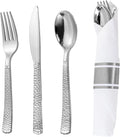 WELLIFE 75 Pack Silver Plastic Silverware Set - Pre Rolled Convenience