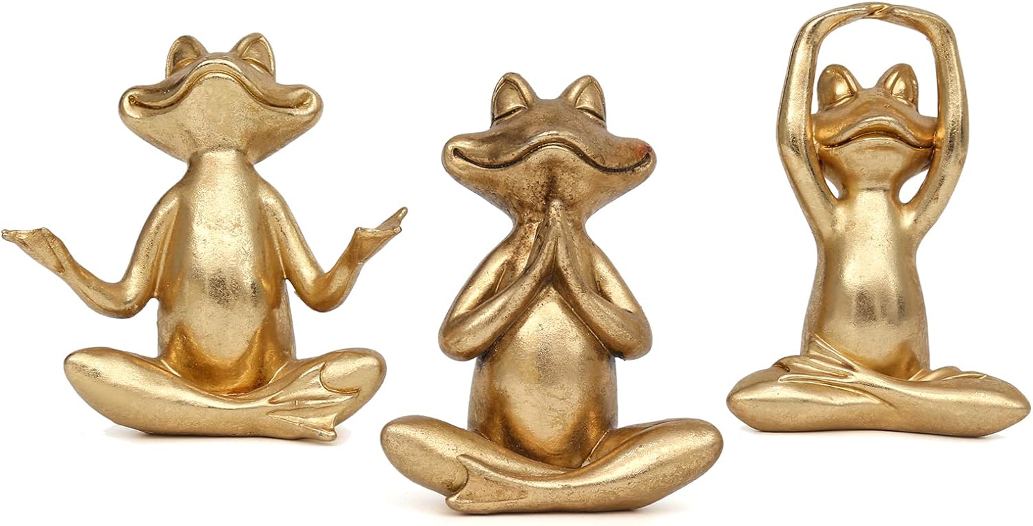 Set of 3 Gold Frog Yoga Statues - Serene Decor