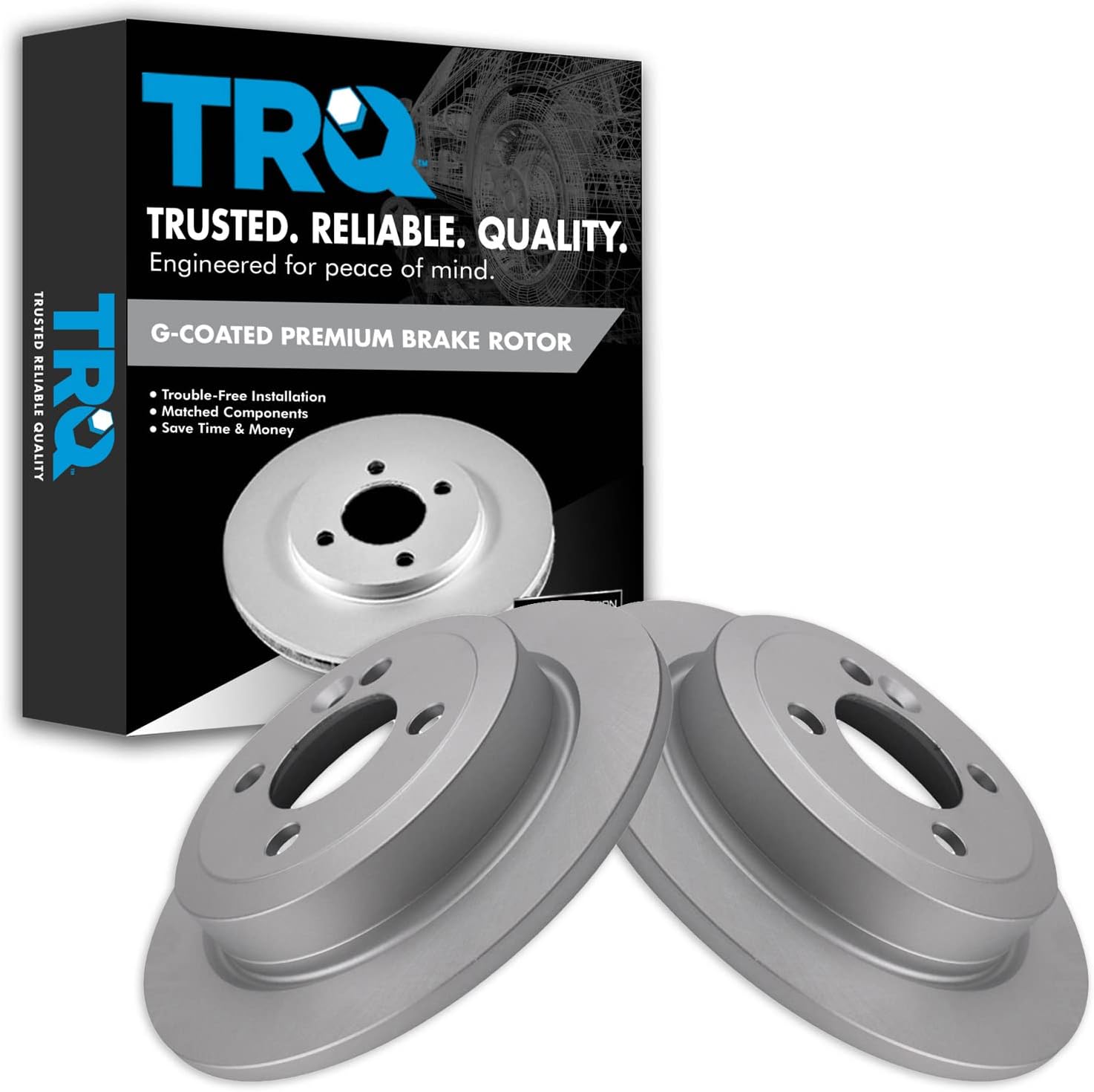 TRQ Rear Brake Rotors Set Solid Premium G-Coated for Mini Cooper