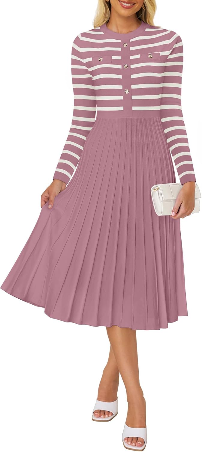 Stylish Long Sleeve Striped Midi Dress for Every Occasion