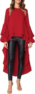 PRETTYGARDEN Lantern Long Sleeve Asymmetrical Tunic - Flowy Chic Comfy