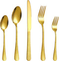 40 Piece Gold Silverware Set for 8 with Hammered Design - Elegant