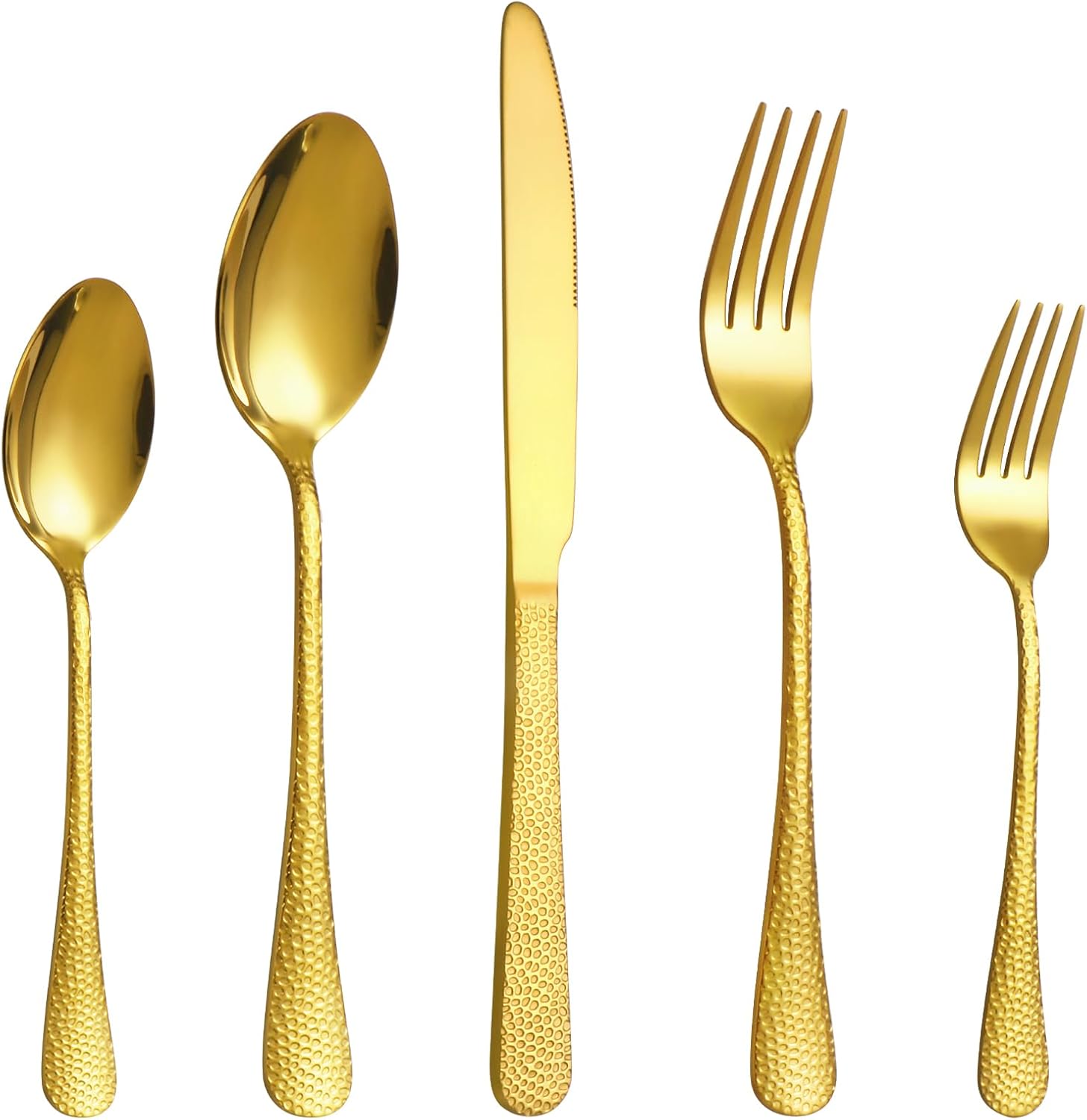 40 Pcs Gold Silverware Set for 8 with Hammered Design