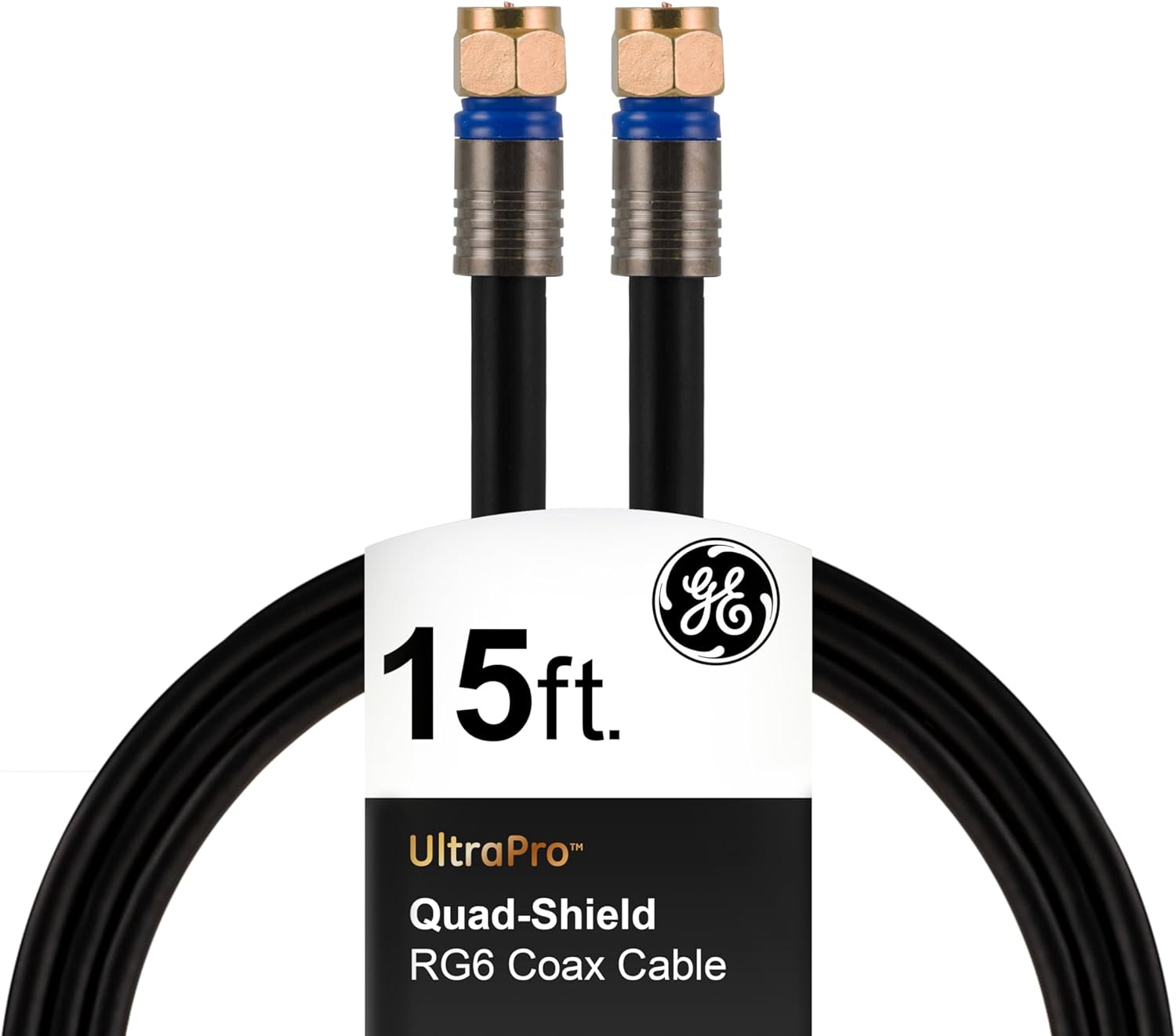 GE 15ft Quad Shielded Coax Cable - 3GHz Digital - Ideal for Home Theater