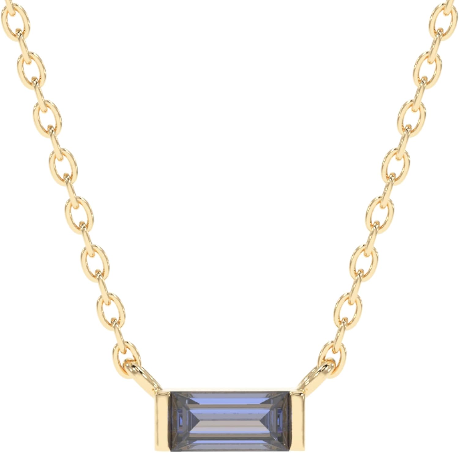 18k Gold Minimalist Rectangle Crystal Birthstone Pendant Necklace