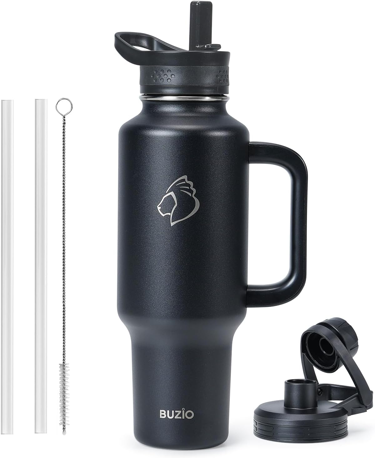 BUZIO Insulated Water Bottle with Handle & Flip Straw, 40oz
