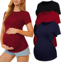 3 Pack Womens Maternity Shirts - Crew Neck Short Sleeve Pregnancy Tops