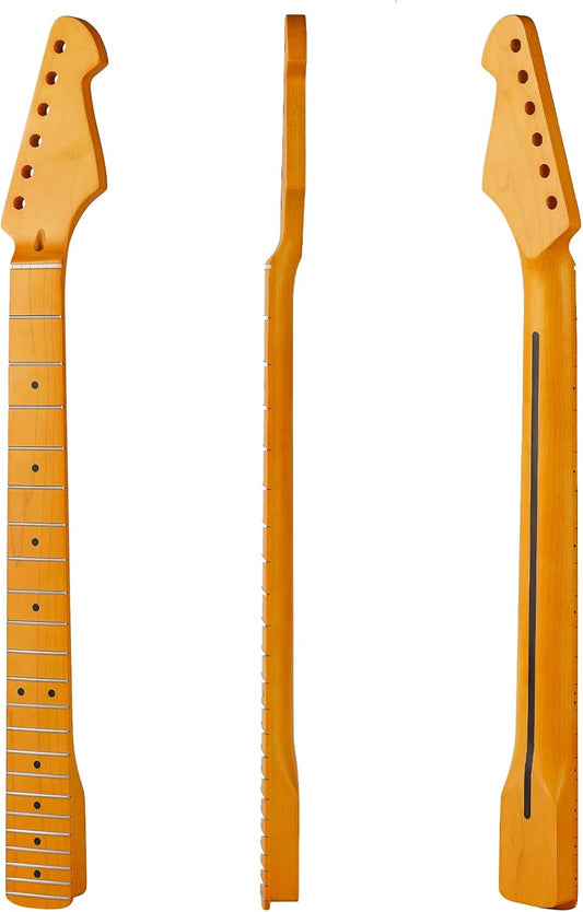 22-Fret Yellowish Matte Electric Guitar Neck for Right-Handed Players