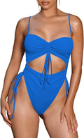 Cut Out Drawstring One Piece Swimsuit Cheeky High Cut (Style ZJZF)