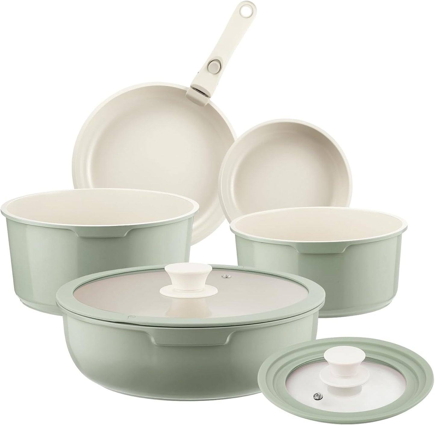 Ceramic Pots and Pans Set Non Stick Green for Healthy Cooking