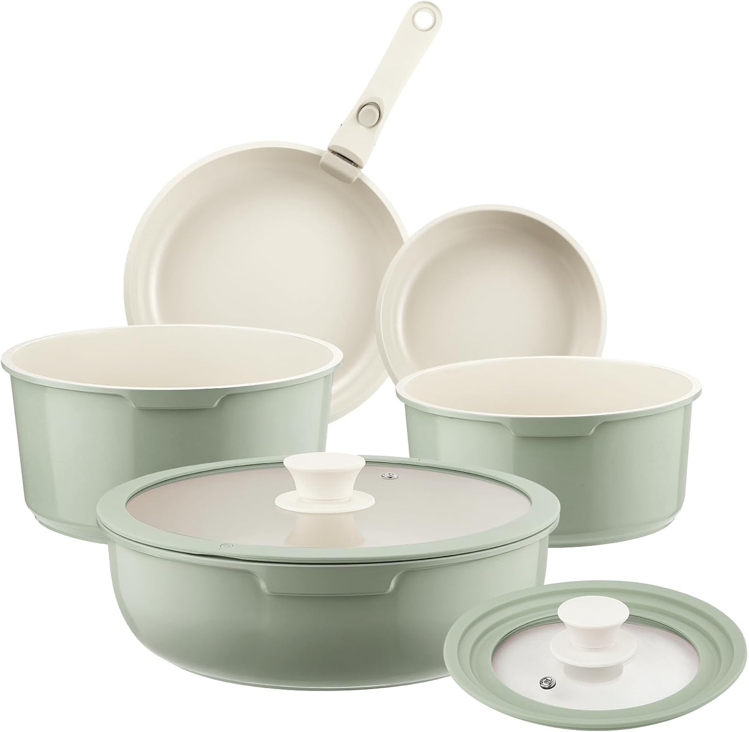 Ceramic Pots and Pans Set Non Stick Green for Healthy Cooking