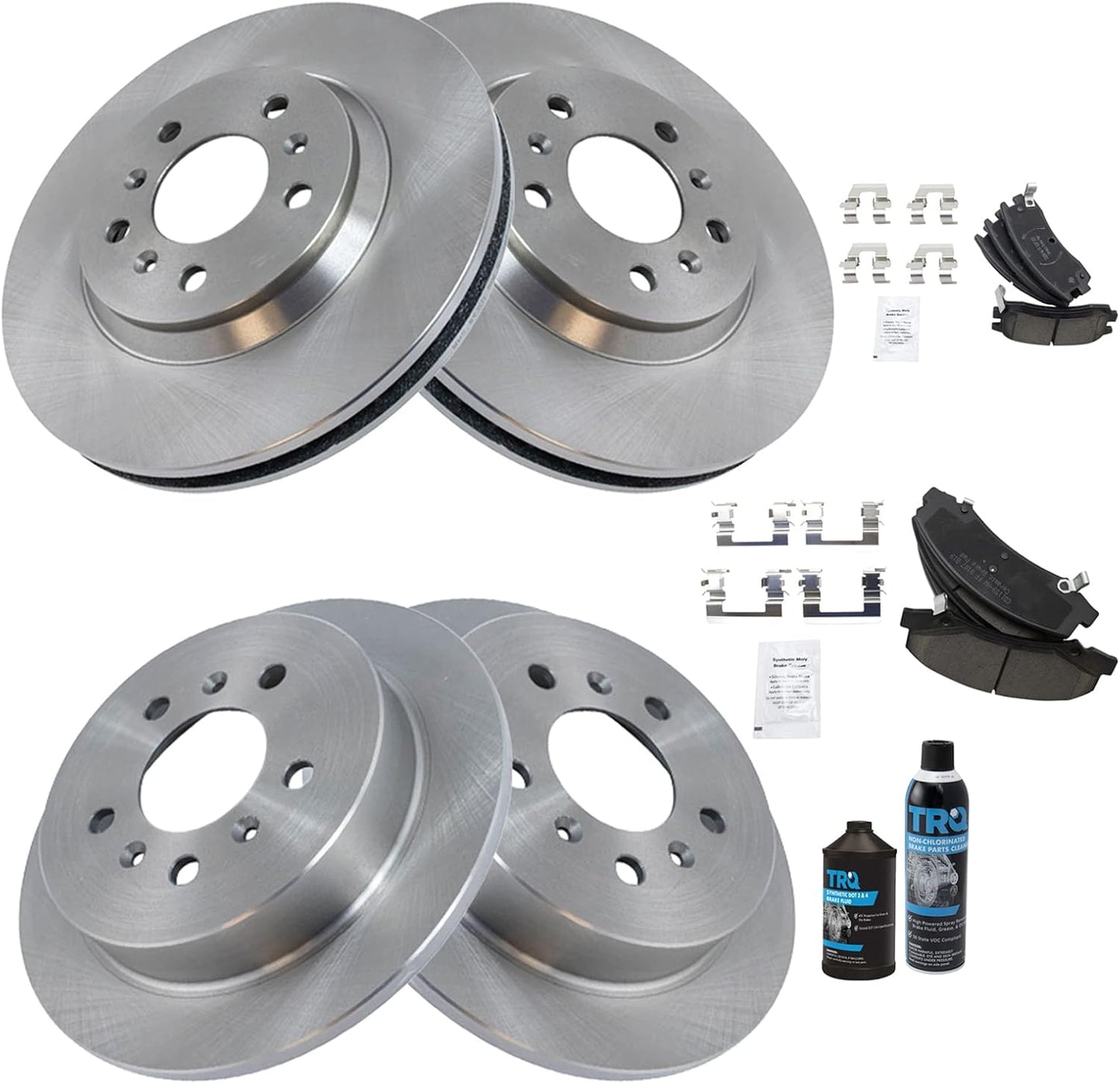TRQ Front and Rear Brake Pad & Rotor Kit for Chevrolet Vehicles