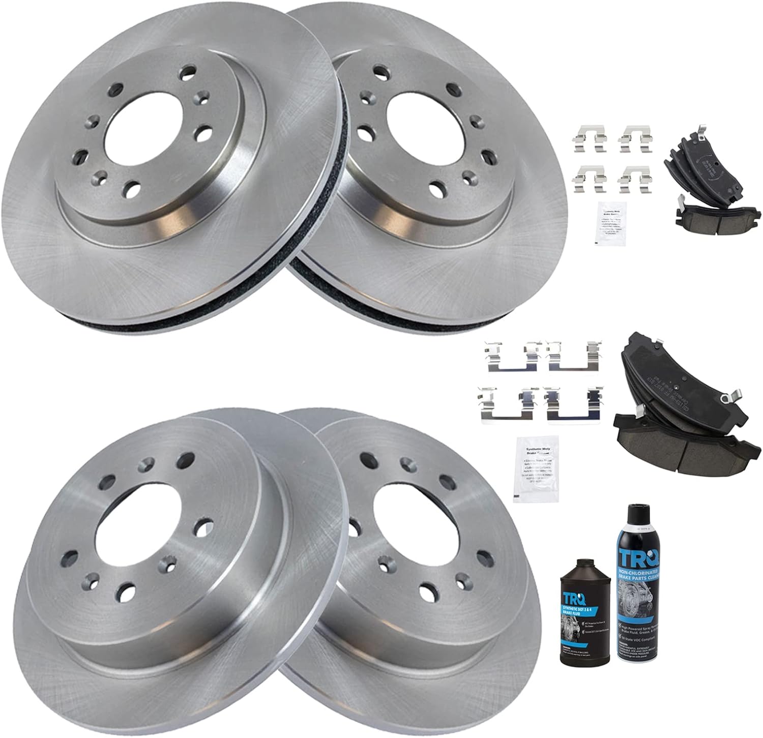 TRQ Front and Rear Brake Pad & Rotor Kit for Chevrolet Vehicles