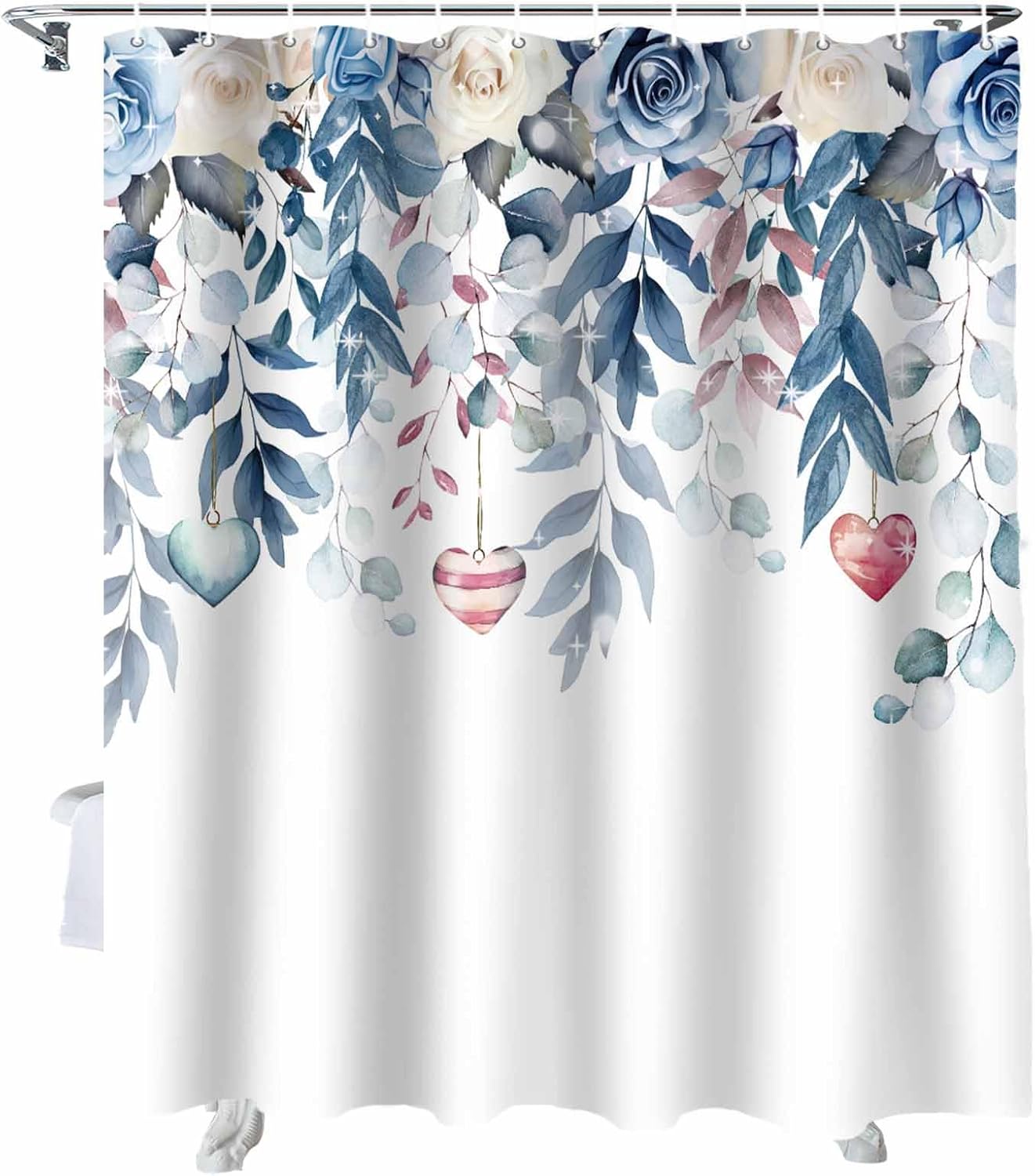Love in Bloom Eucalyptus Heart Shower Curtain Set by ALAGEO