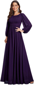 Ever-Pretty Women's Crewneck Long Lantern Sleeve Floor-Length A-Line