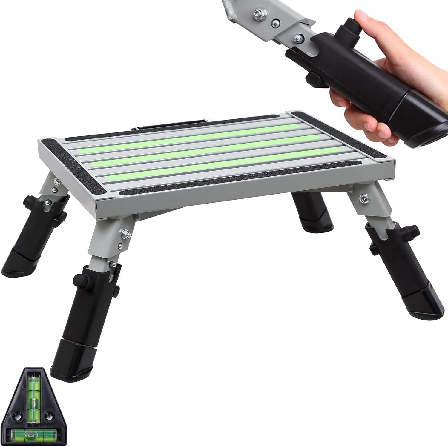 Homeon Wheels RV Step Stool - Adjustable Folding Platform for Safety