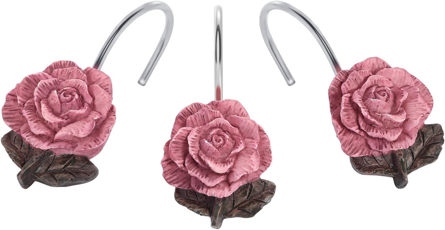Vintage Resin Rose Shower Hooks by AGPTEK - Rust-Resistant Bliss!