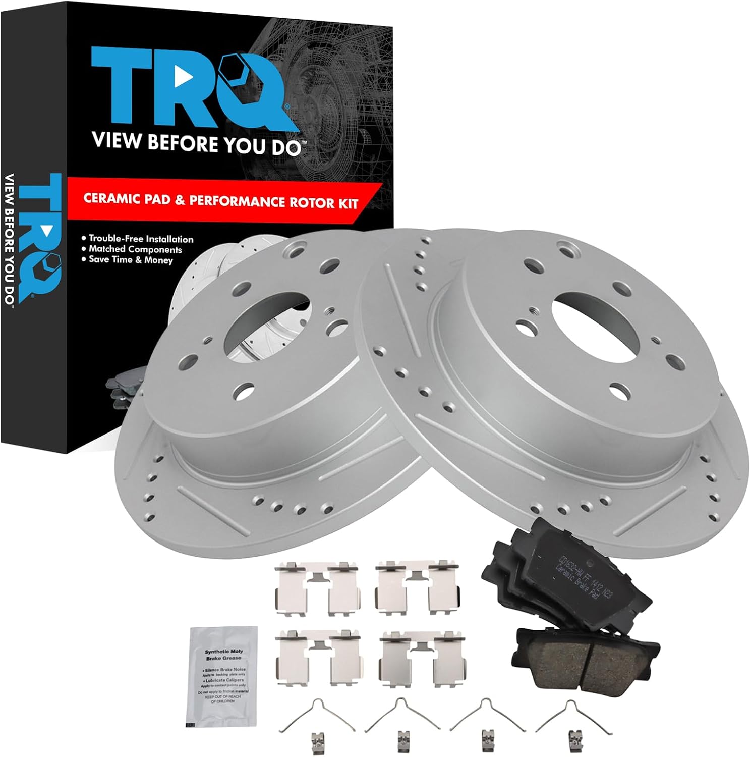 TRQ Rear Brake Pad & Rotor Kit for Lexus HS250h & RAV4
