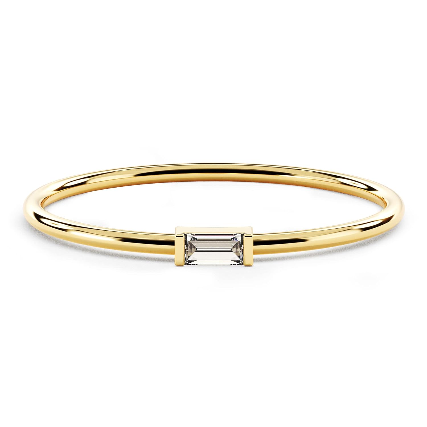 14k Solid Gold Bezel Set Baguette Birthstone Ring for Women