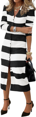 PRETTYGARDEN Women's Fall Sweater Dress V Neck Button Ribbed Midi