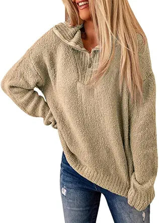 Dokotoo Women's Casual 1/4 Zip Pullover V Neck Sweater