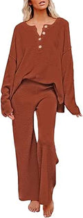 Pink Queen Women's 2 Piece Knit Sweater Set - Button Pullover & Wide