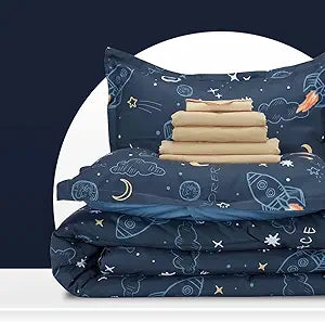 SLEEP ZONE Kids Full/Queen Size Bedding Set - Space Rocket Design