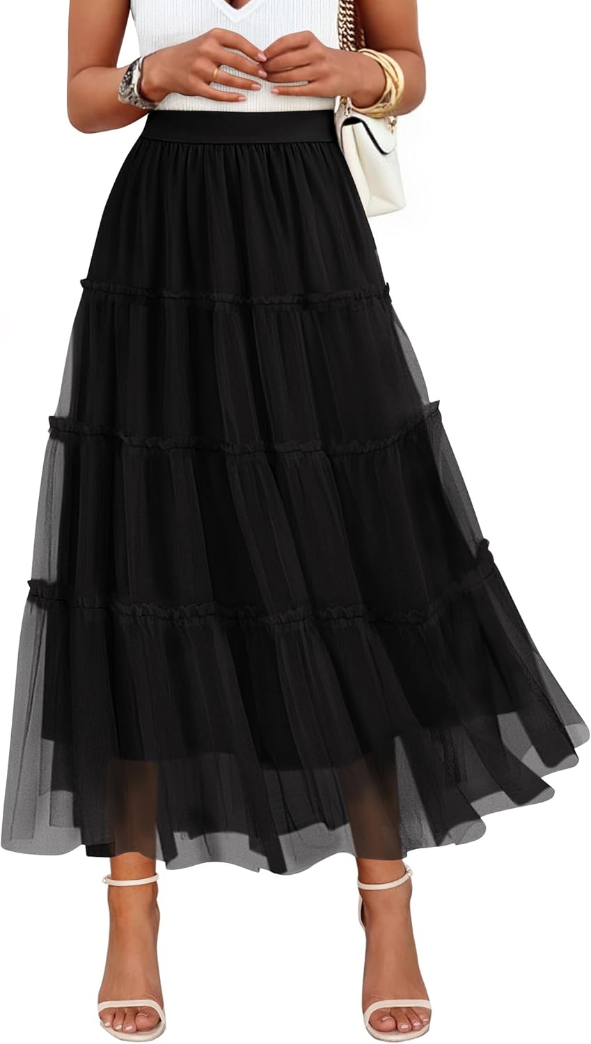 ZESICA Women's Tulle Maxi Skirt for Elegant Fall Fashion