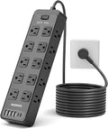 Power Strip Surge Protector Black 10 ft with 20 AC Outlets & 6 USB