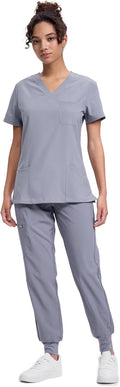 Women's V-Neck Scrubs Top & Cargo Pants Set - 10 Pockets, 4-Way easy