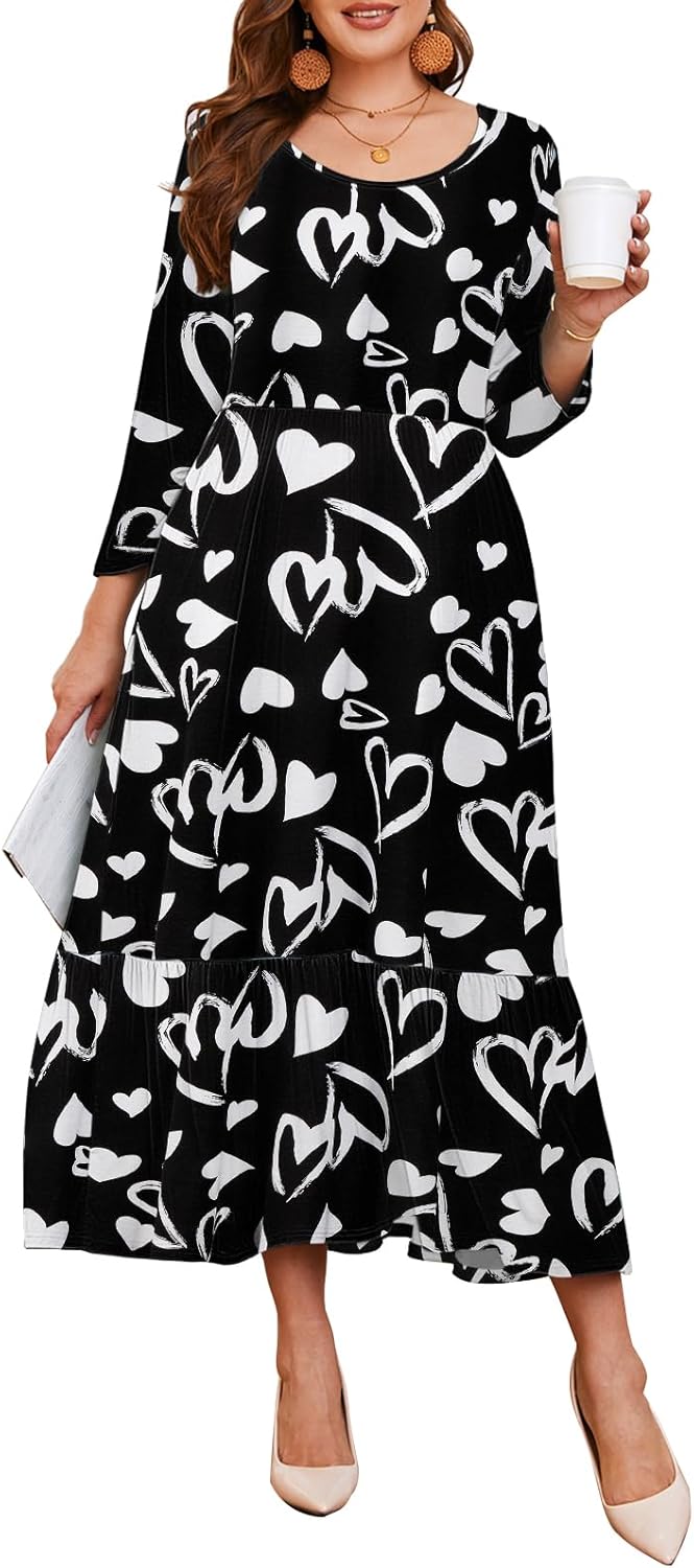 LARACE Plus Size Casual Long Maxi Dress with Pockets for Women