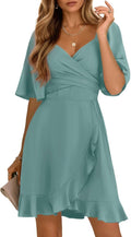 Dokotoo Women's Wrap V Neck Mini Dress for Summer Events