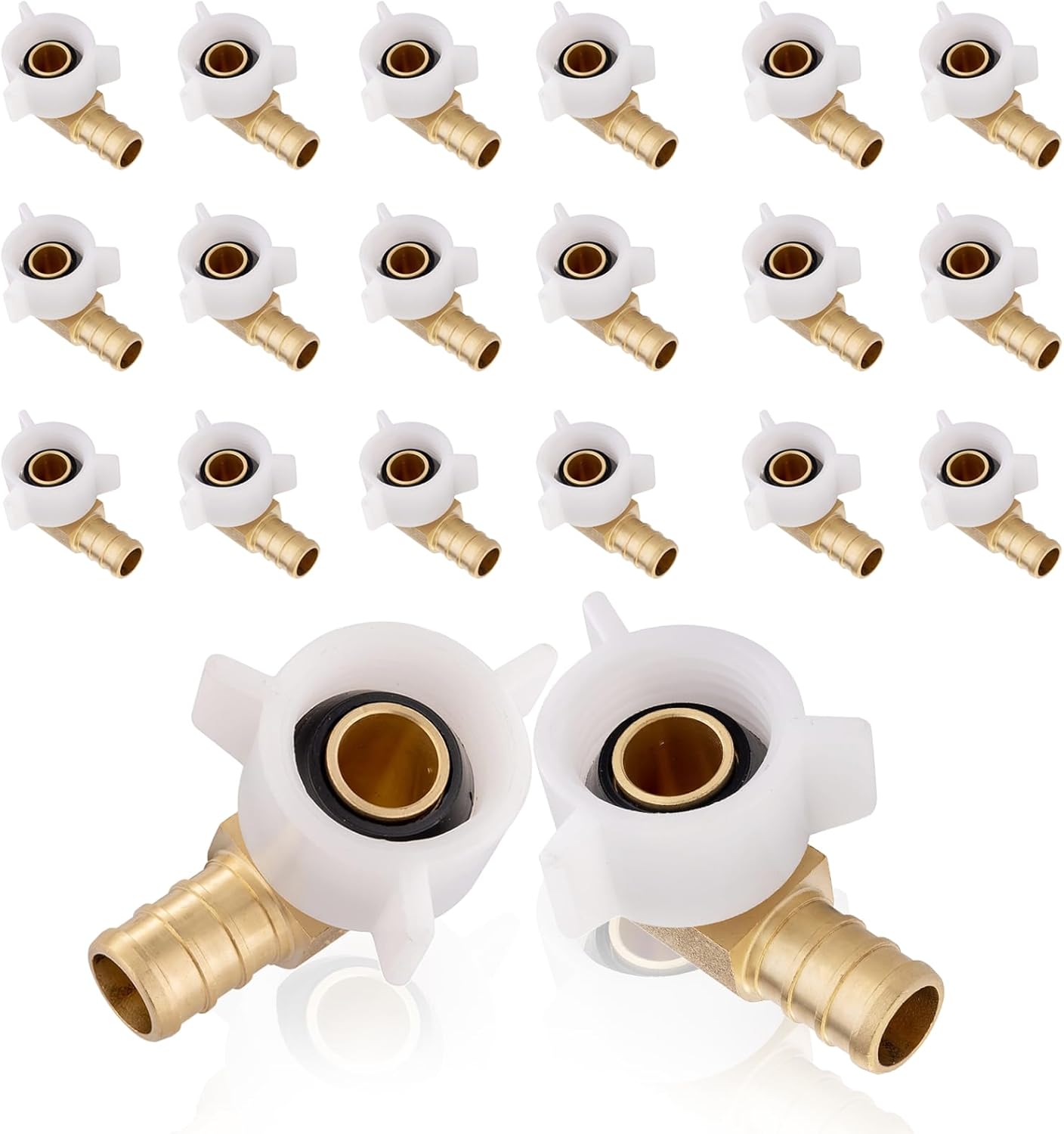 20-Pack PEX Fittings for Plumbing, Brass Crimp Elbow Connectors