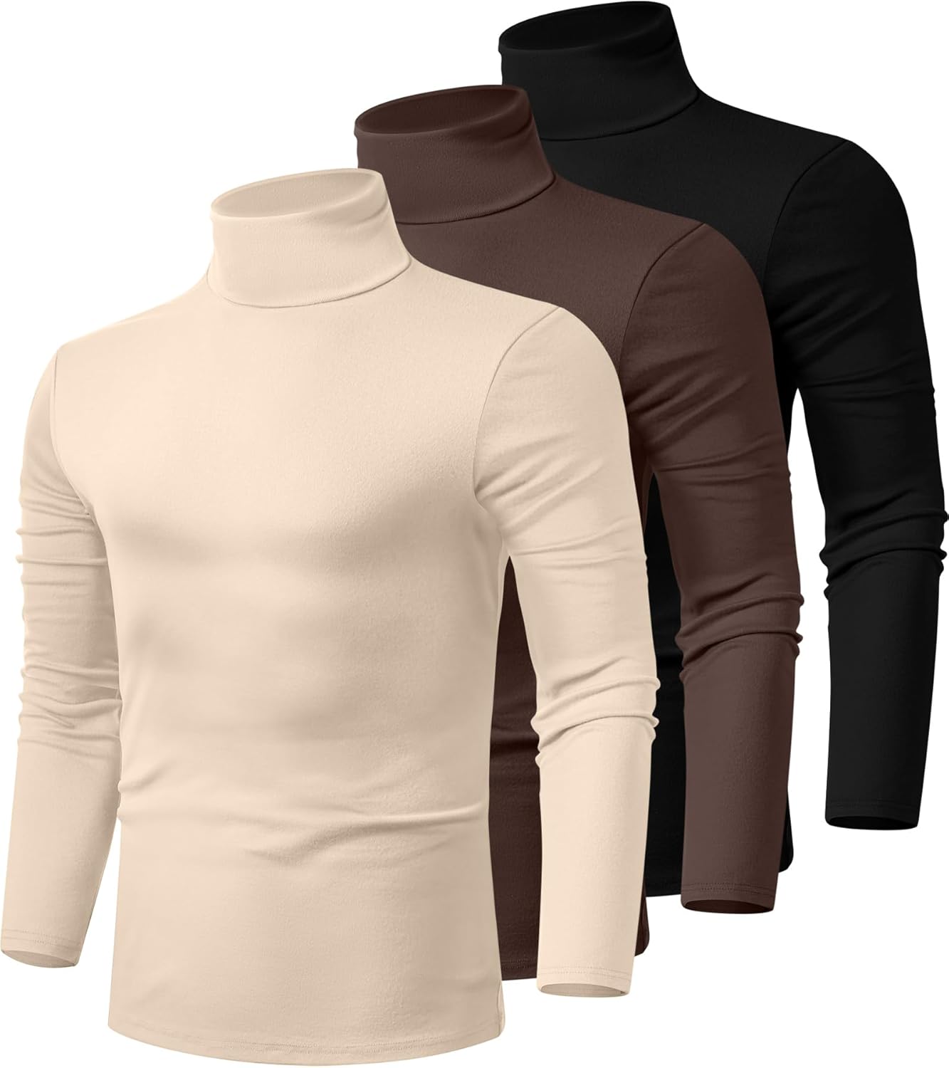 Men's Turtleneck Shirts 3 Pack - Comfortable Cotton Pullover