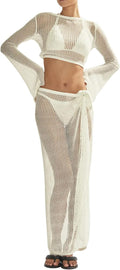 Women's Crochet Cover Ups Set - 2 Piece Hollow Out Beach Sarong