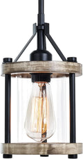 Farmhouse Pendant Light Rustic White Wood and Metal Cage - Adjustable