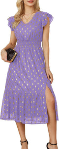 V Neck Ruffle Sleeve Tiered Midi Dress - Flowy Summer Style