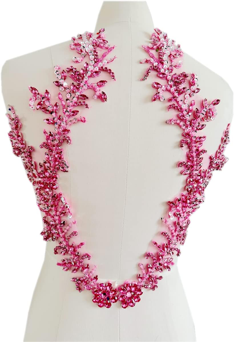Handmade Rhinestones Lace Trim Patches for Dress DIY Accessories