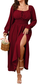 Women's Plus Size Smocked Square Neck A-Line Maxi Dress