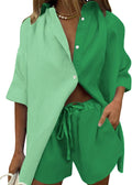 Women 2 Piece Summer Short Sleeve Top and Shorts Set - Casual Chic